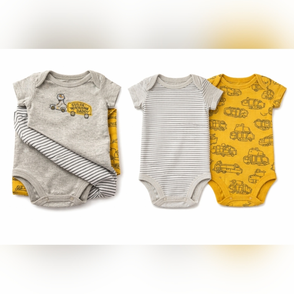 3-pack Carter's Yellow Baby Onesie with Vehicle Print